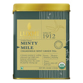 Luxmi Estates Minty Mile Chamomile Mint Green Tea - 50gm Tin, 1.7 Ounce, Pack Of 2 | USDA Certified Organic Green Tea - Low Caffeine Chamomile Green Tea